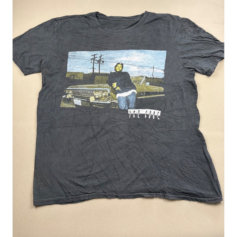 Ice Cube Graphic T-Shirt Mens Large Faded Black Hip Hop Rap Tee Lowrider